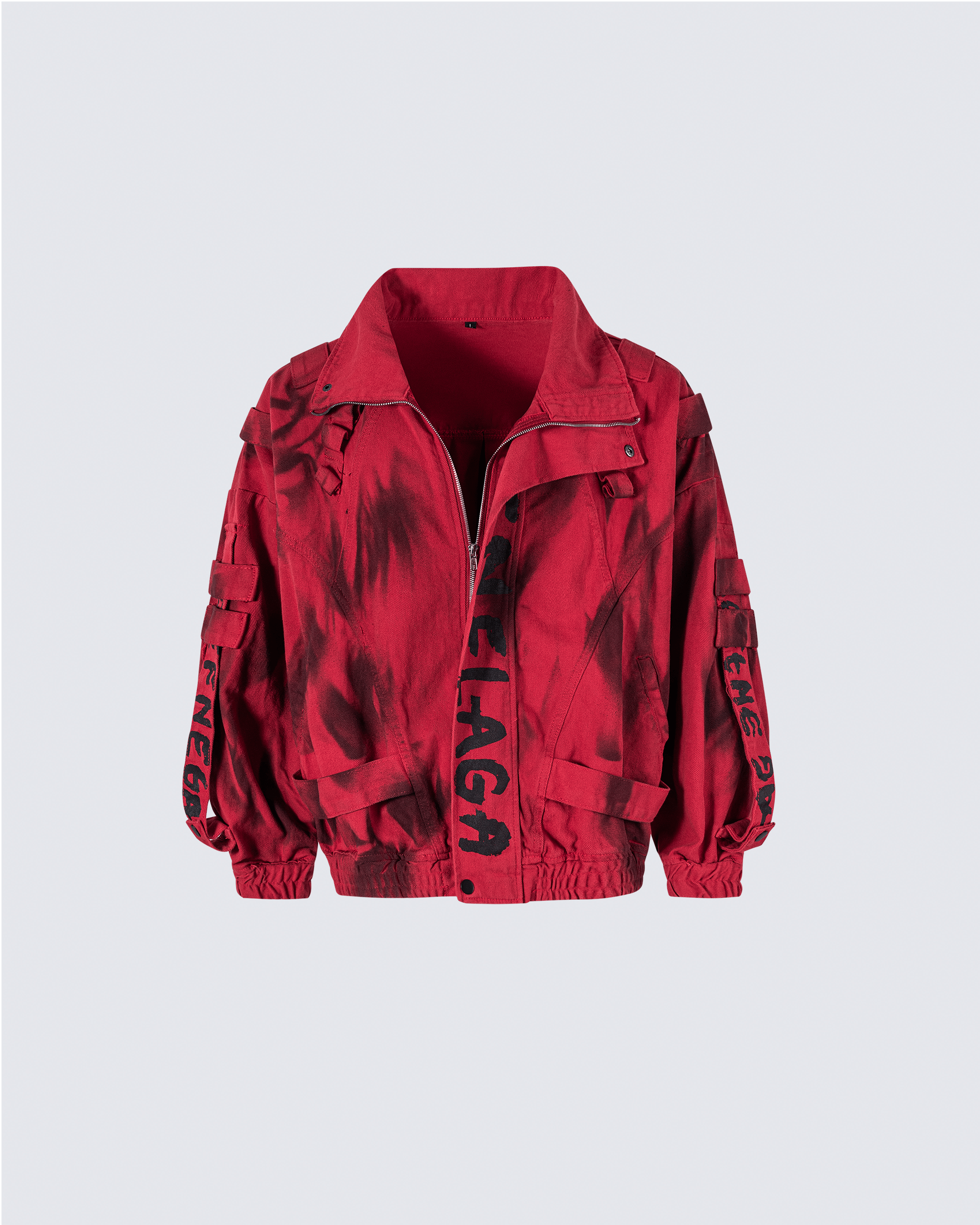 KIIKIO Graffiti Red Oversized Jacket – Streetwear Cotton Zip-Up