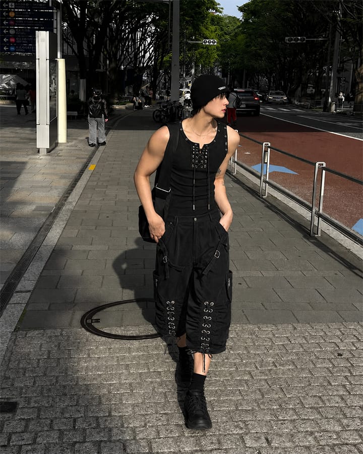 American Punk Lace-Up Rivet Tank Top New – KIIKIO