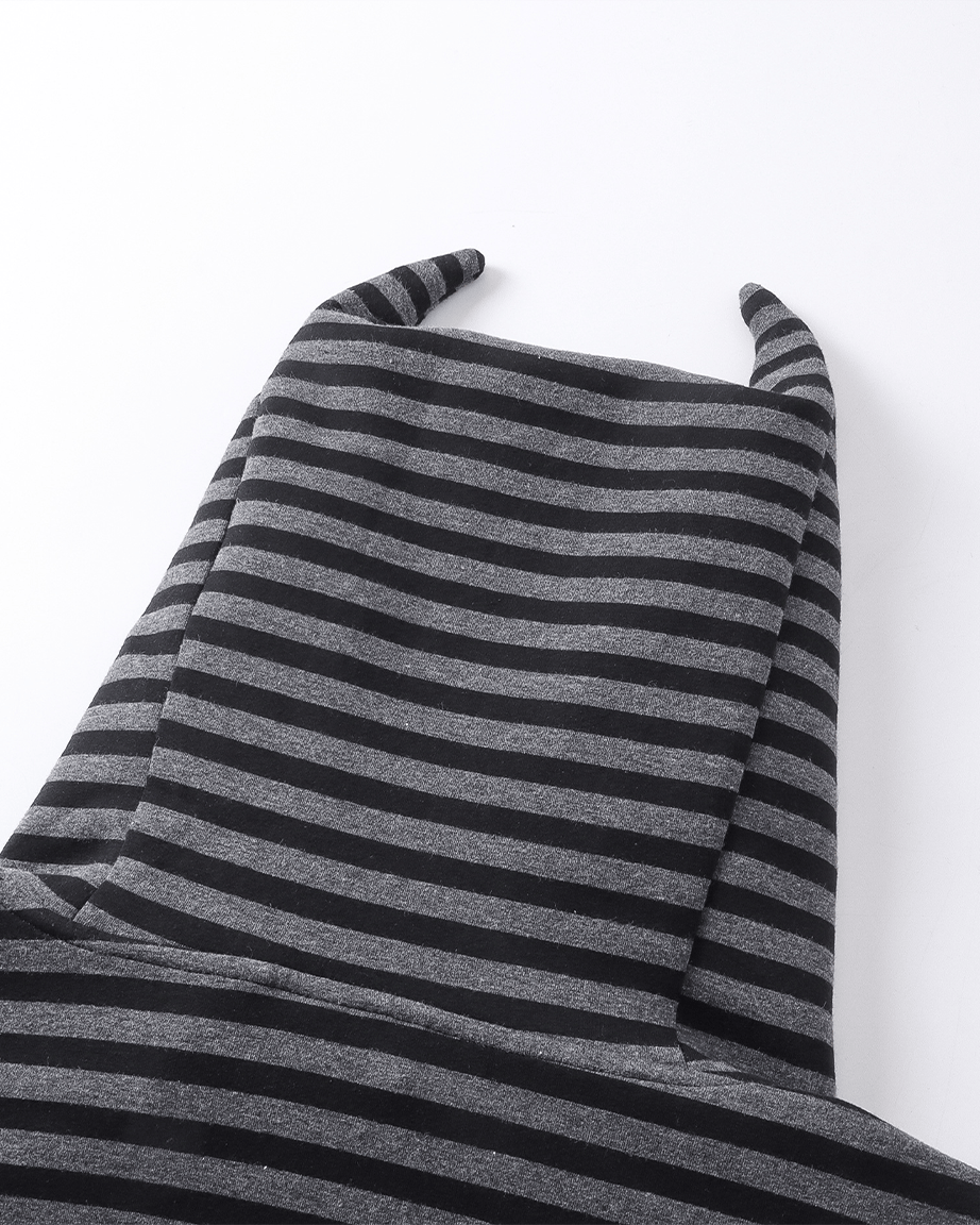 Devil-Horn Striped Hooded Jacket | KIIKIO